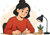 Ilustrasi penulis sedang menulis di meja