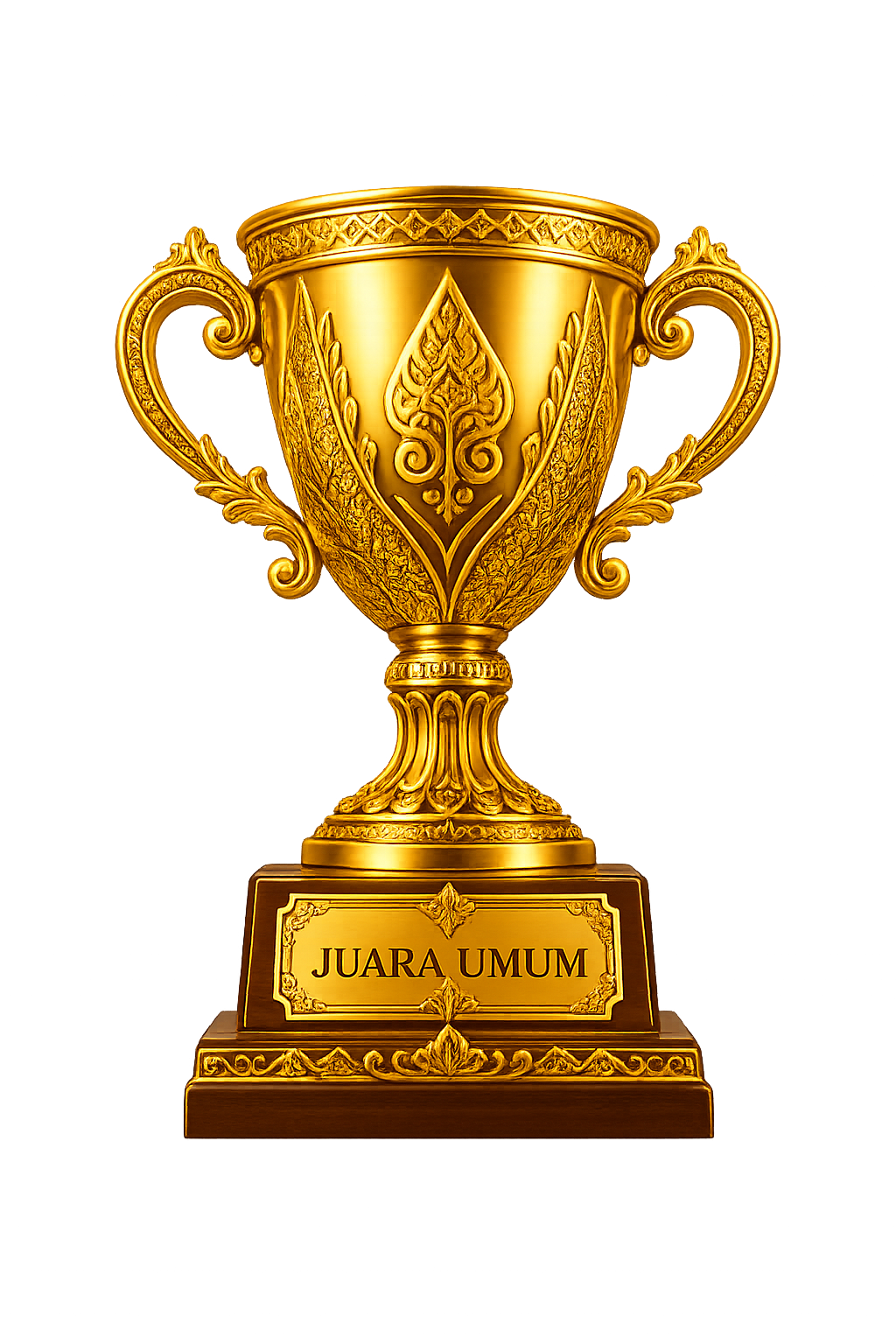 Piala berornamen budaya Nusantara dengan pelat Juara Umum